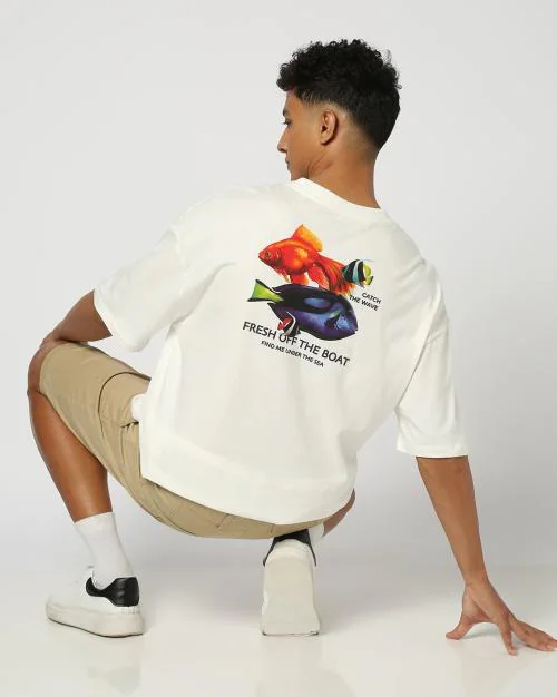 Men Graphic Print Oversized Fit Crew-Neck T-Shirt