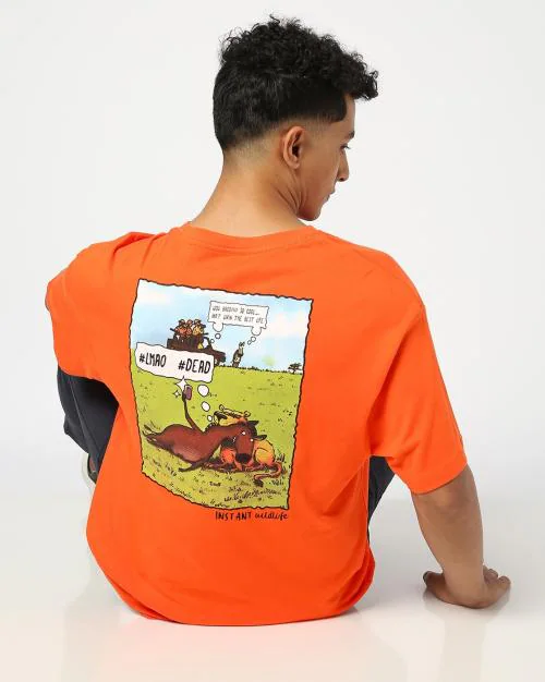 Men Graphic Print Relaxed Fit Crew-Neck T-Shirt