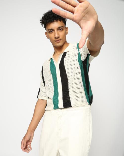 Men Striped Relaxed Fit Knitted Shirt
