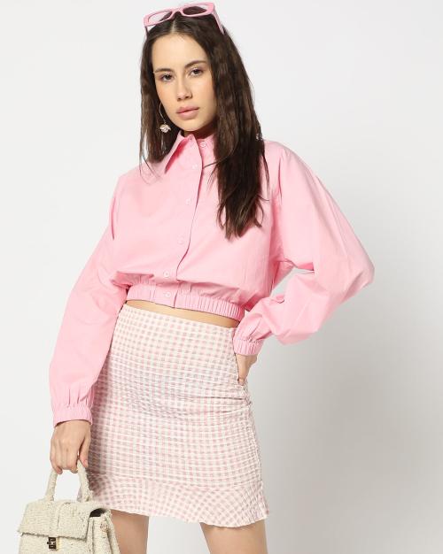 Women Oversized Cotton Top with Cuffed Sleeves