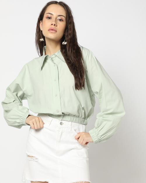 Women Oversized Cotton Top with Cuffed Sleeves