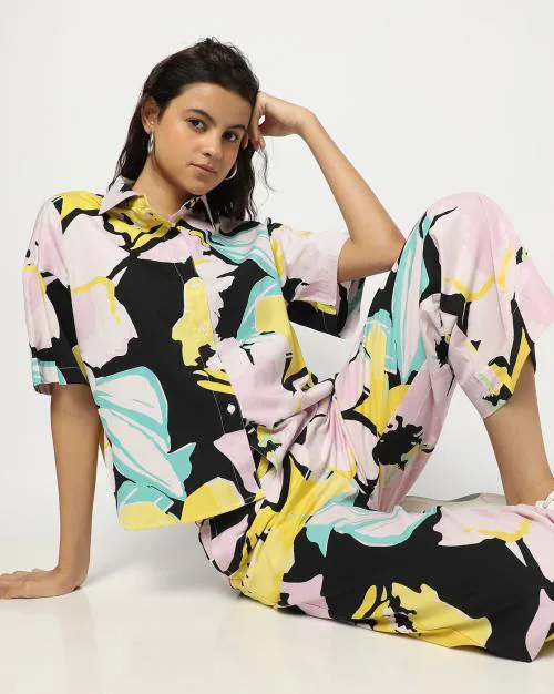 Women Printed Oversized Cotton Shirt