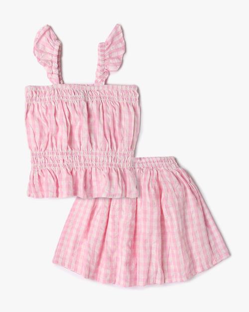 Girls Checked Top & Skirt Set