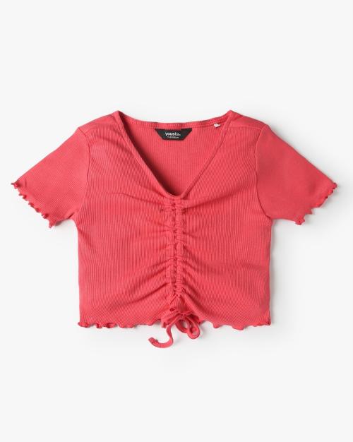Girls Ribbed Regular Fit V-Neck Top