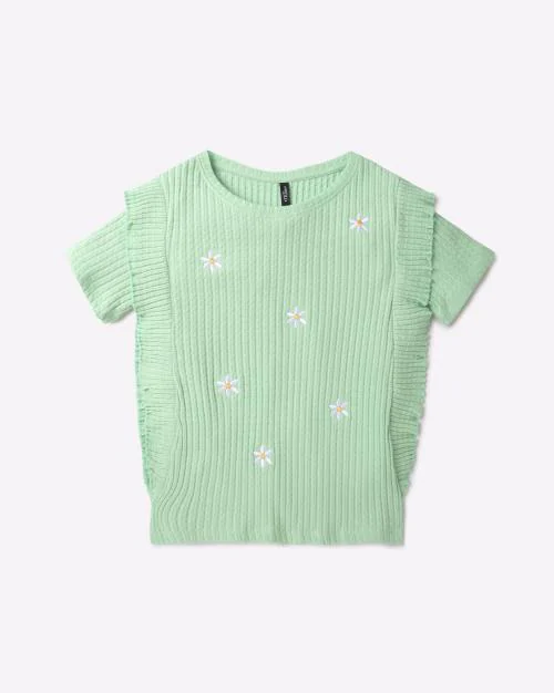 Embroidered Round-Neck Top