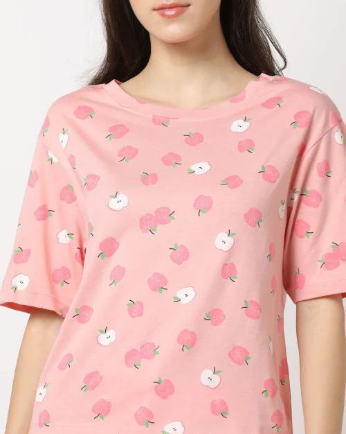 Apple Print Crew-Neck Boxy Fit T-Shirt