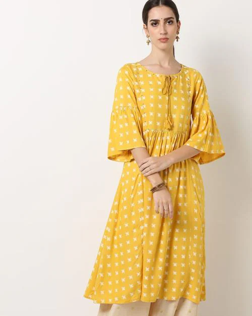Buy Printed Flared Kurta with Tassels Online at Best Prices in India