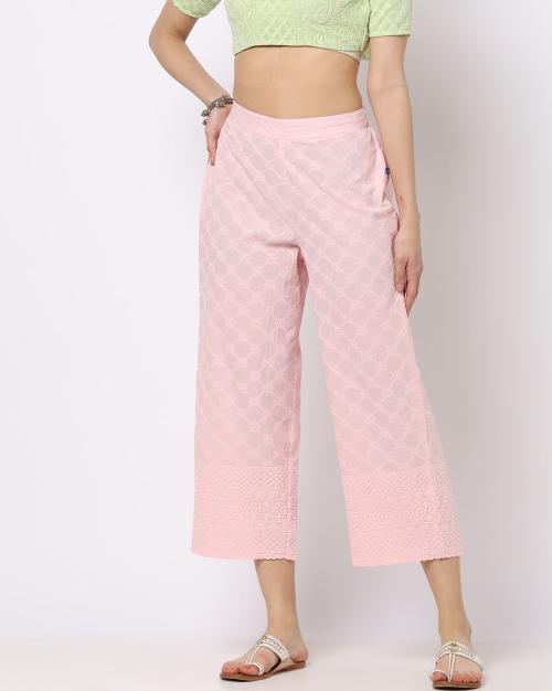 Embroidered Palazzo Pants with Semi-Elasticated Waist