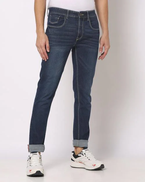 Mid-Wash Low-Rise Skinny Fit Jeans