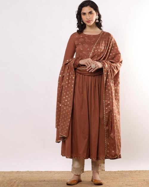 Women Embroidered Flared Kurta Suit Set