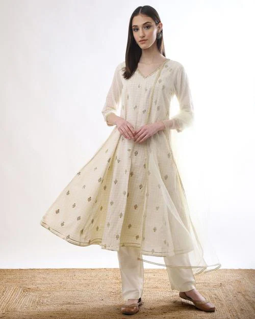 Women Checked Flared Kurta Suit Set