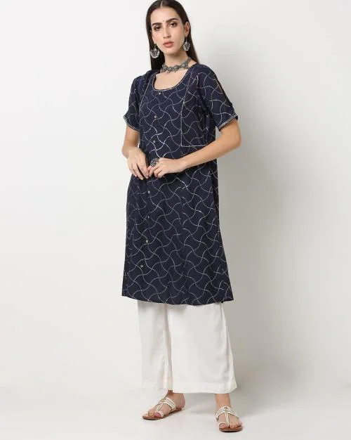Geometric Print Straight Kurta