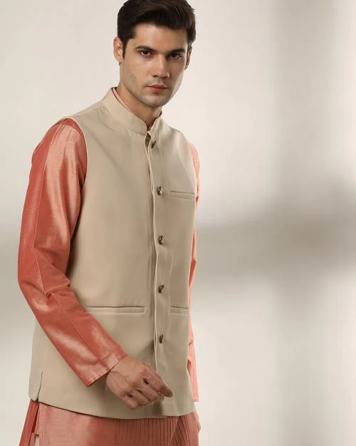 Slim Fit Waistcoat with Mandarin Collar