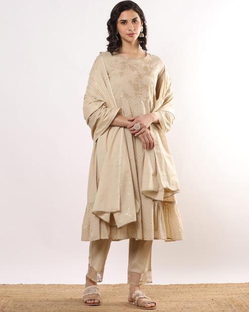 Women Embroidered Flared Kurta Suit Set