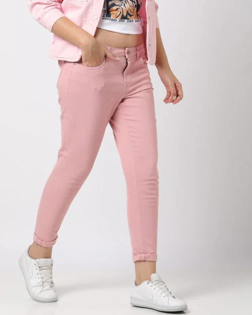 Women Skinny Fit Jeans with Rolled-Up Hems