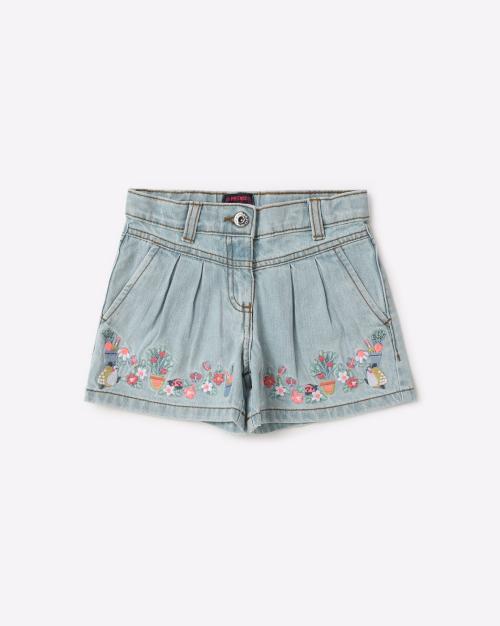 Embroidered Denim Shorts