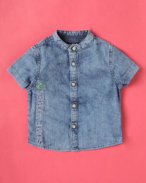 Washed Shirt with Band Collar