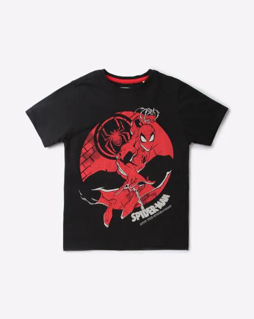 Spider-Man Print Round-Neck T-Shirt