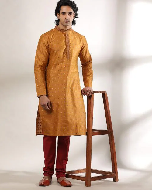 Printed Long Kurta with Embroidered Placket