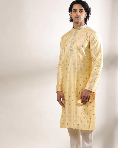 Printed Long Kurta with Embroidered Placket