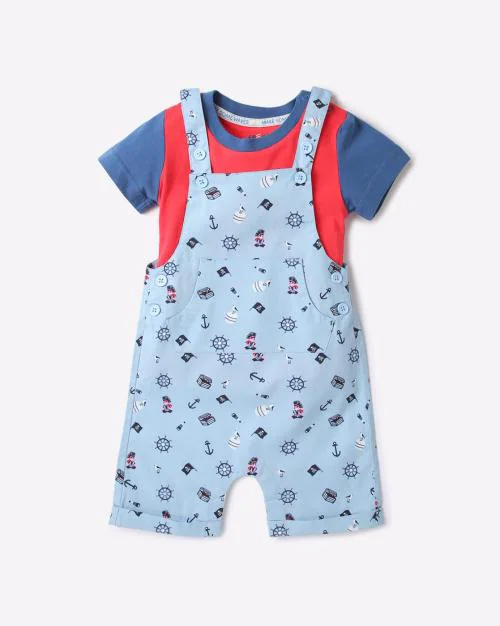 Printed Dungarees with T-Shirt