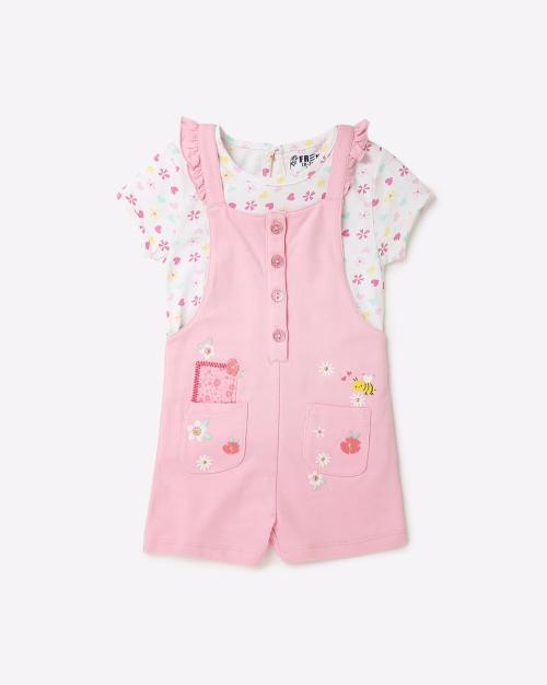Embroidered Dungaree with T-Shirt