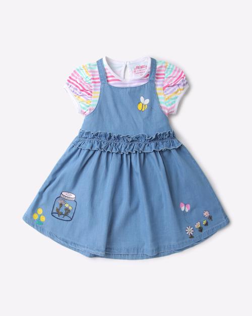 Graphic Print Dungaree Dress with T-Shirt