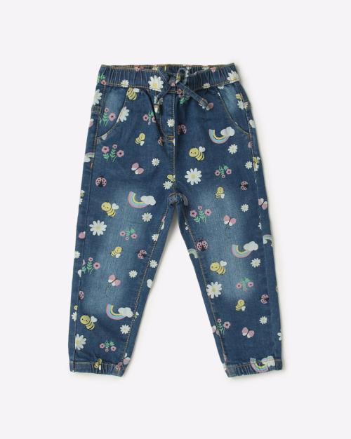Floral Print Lightly Washed Jogger Jeans