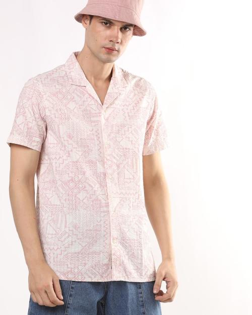 Printed Shirt with Cuban Collar