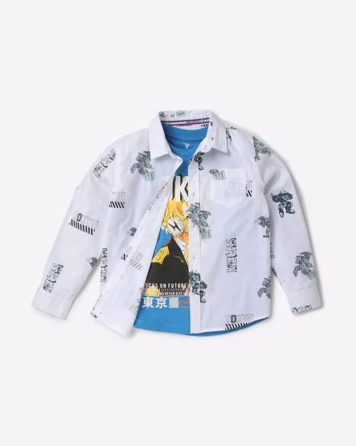 Graphic Print Cotton Twofer Shirt