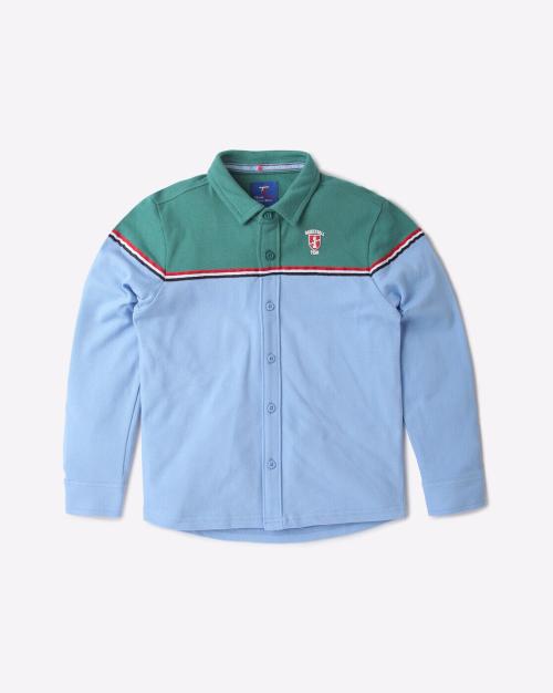 Colourblock Shirt with Spread Collar