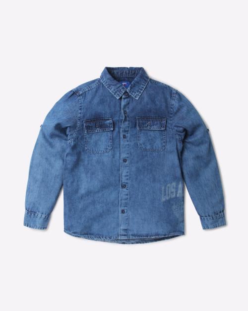Washed Denim Shirt with Full Sleeves