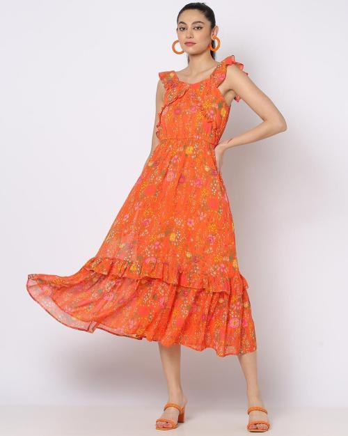 Buy Floral Print Tiered Dress with Ruffles Online at Best Prices in