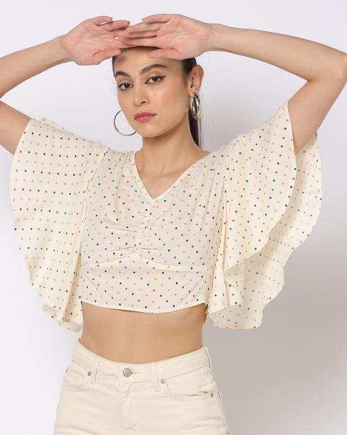 Polka-Dot Print Top with Butterfly Sleeves