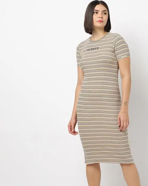 Striper dress, off white, xs