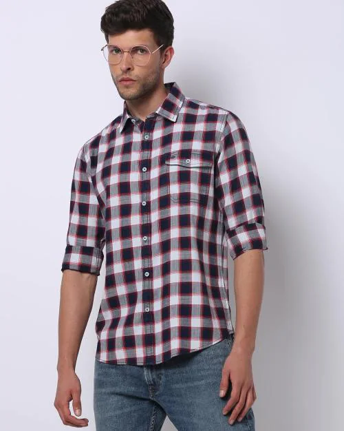 Checked Cutaway-Collar Shirt