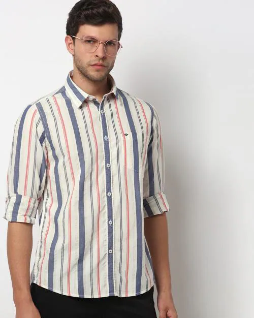 Striped Shirt with Spread Collar