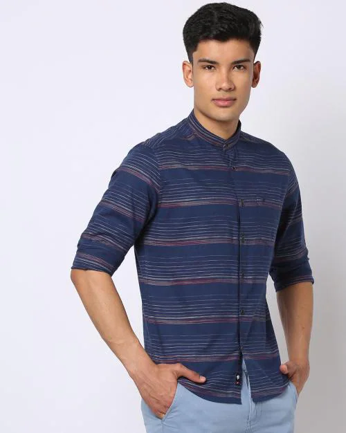 Striped Slim Fit Shirt with Patch Pocket