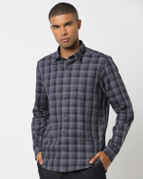 Checked Slim Fit Shirt with Patch Pocket