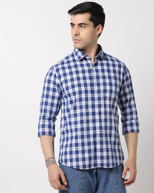 Checked Slim Fit Shirt with Patch Pocket