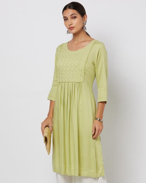 Embroidered-Yoke Straight Kurta