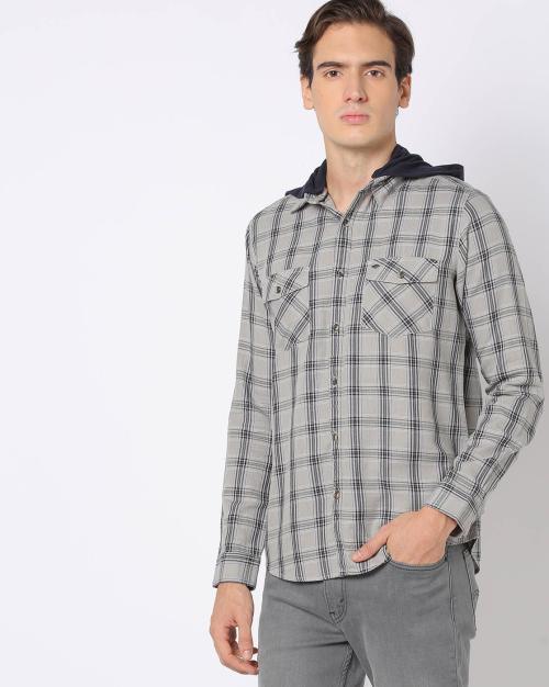 Checked Hooded Shirt