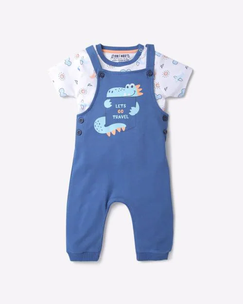 Graphic Print Dungarees with T-Shirt