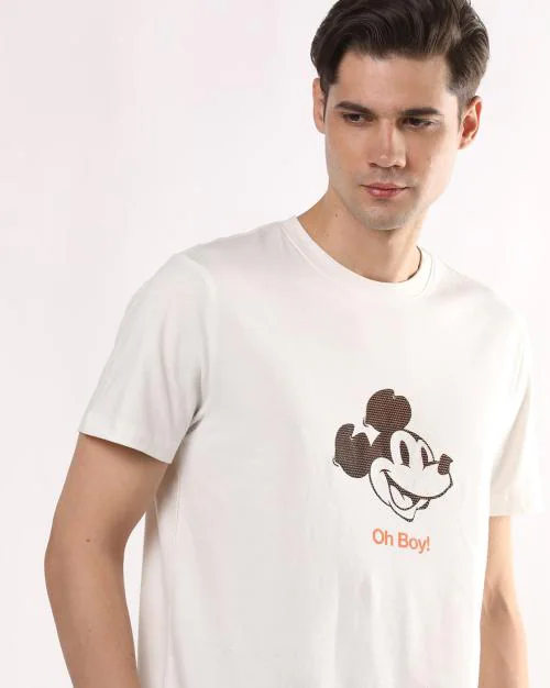 Regular Fit Mickey Mouse Print Crew-Neck T-Shirt