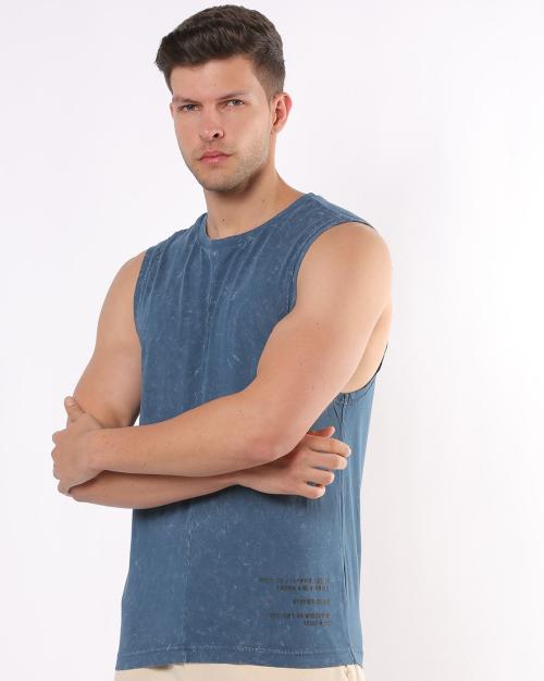 Regular Fit Printed Sleeveless Crew-Neck T-Shirt