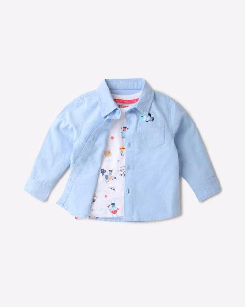 Twofer Shirt with Printed T-Shirt