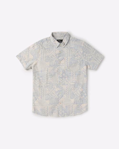 Aztec Print Shirt with Button-Down Collar