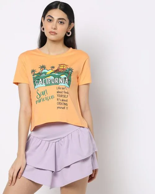 Typographic Print Round-Neck T-Shirt