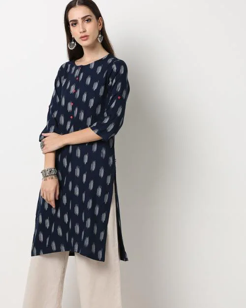 Ikat Print Straight Kurta