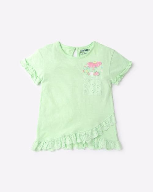 Round-Neck T-Shirt with Schiffli Patch Pocket